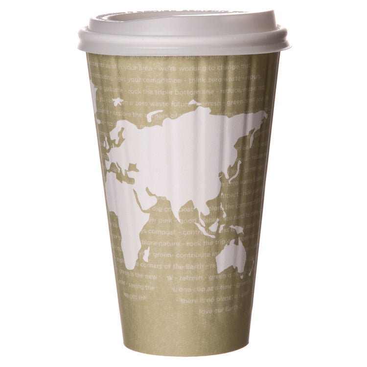 World Art Renewable and Compostable Insulated Hot Cups, PLA, 16 oz, 40/Packs, 15 Packs/Carton