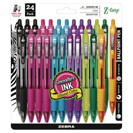 Z-Grip Ballpoint Pen, Retractable, Medium 1 mm, Assorted Artistic Ink Colors, Assorted Barrel Colors, 24/Pack