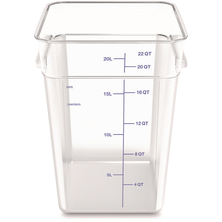 Squares Polycarbonate Food Storage Container, 22 qt, 11 13 x 11.13 x 15.72, Clear, Plastic