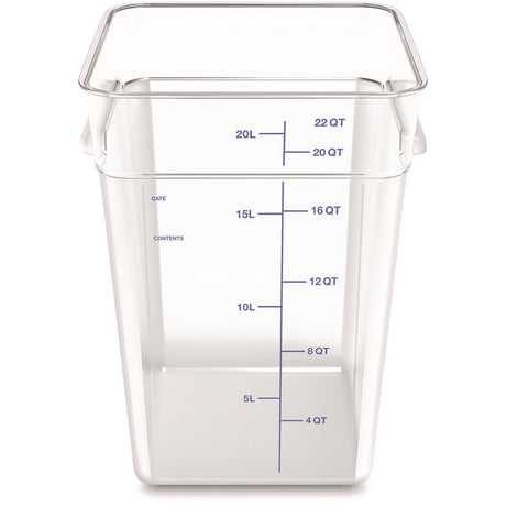 Squares Polycarbonate Food Storage Container, 22 qt, 11 13 x 11.13 x 15.72, Clear, Plastic