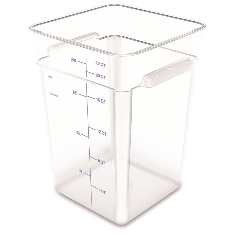 Squares Polycarbonate Food Storage Container, 22 qt, 11 13 x 11.13 x 15.72, Clear, Plastic
