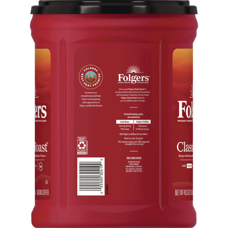 Classic Roast Ground Coffee, 40.3 oz Canister, 6/Carton