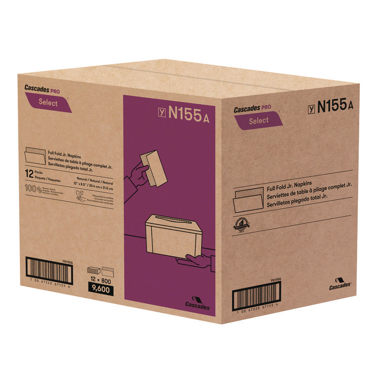 Select Full Fold II Napkins, 1-Ply, 12 x 8.5, White, 800/Pack, 12 Packs/Carton