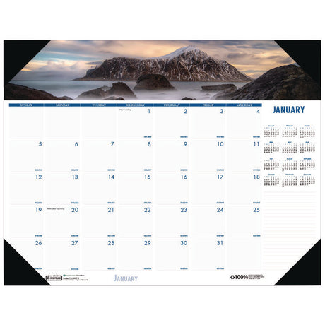 Earthscapes Recycled Monthly Desk Pad Calendar, Coastlines Photos, 22 x 17, Black Binding/Corners,12-Month (Jan-Dec): 2025