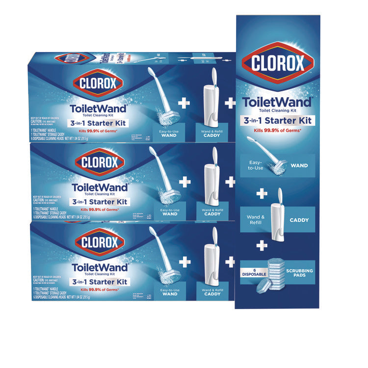 ToiletWand Disposable Toilet Cleaning System: Handle, Caddy and Refills, White, 6/Carton
