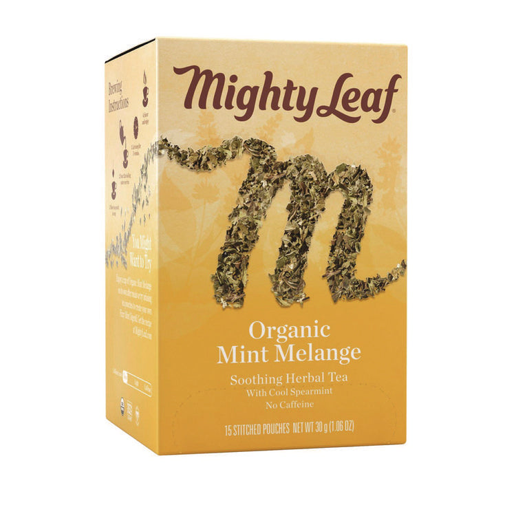 Whole Leaf Tea Pouches, Organic Mint Melange, 15/Box