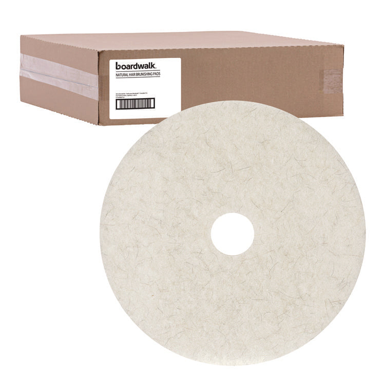 Natural Burnishing Floor Pads, 24" Diameter, White, 5/Carton