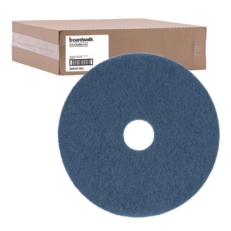 Scrubbing Floor Pads, 17" Diameter, Blue, 5/Carton