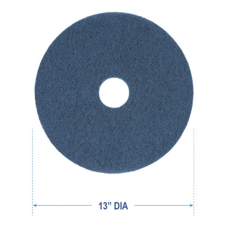 Scrubbing Floor Pads, 13" Diameter, Blue, 5/Carton