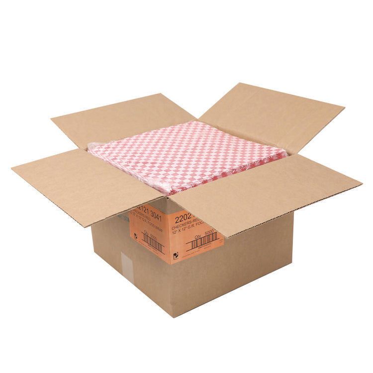 Grease-Resistant Food Wrap, 12  x 12 , Red Check, 5,000/Carton