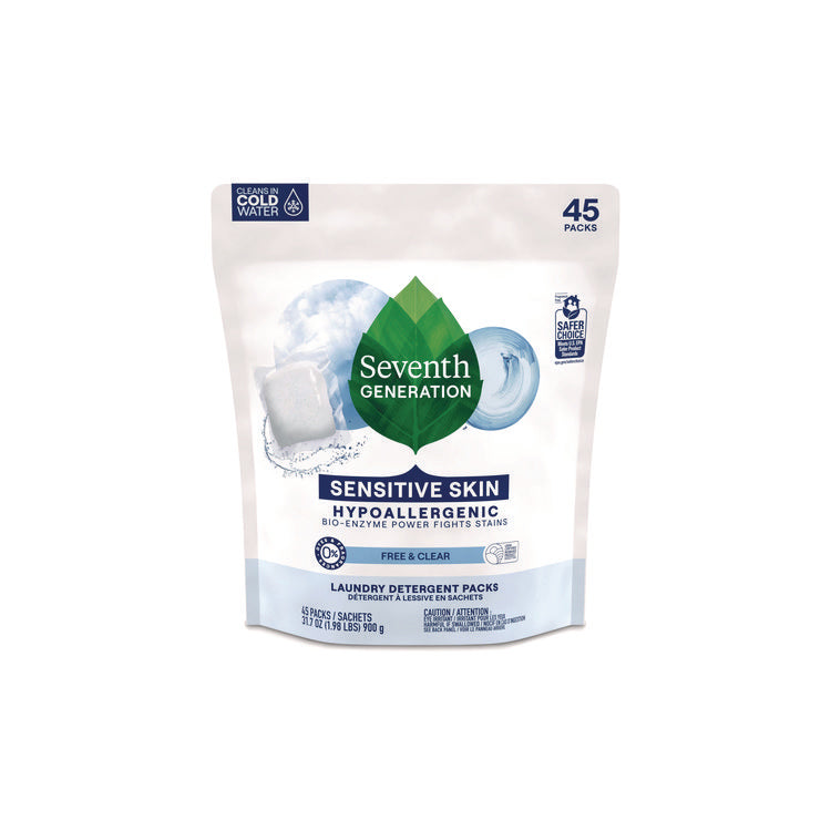 Natural Laundry Detergent Packs, Powder, Unscented, 45 Packets/Pack, 8/Carton