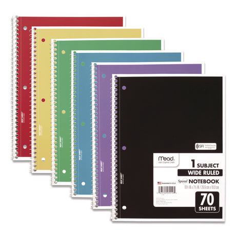 Spiral Notebook, 3-Hole Punched, 1-Subject, Wide/Legal Rule, Randomly Assorted Cover Color, (70) 10.5 x 7.5 Sheets