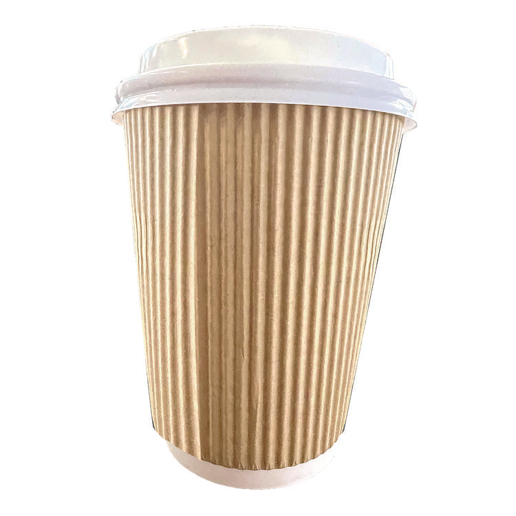 Ripple Hot Cups, 12 oz, Kraft/White, 500/Carton