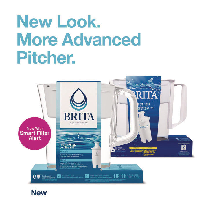 Classic Water Filter Pitcher, 40 oz, 5 Cups, Clear, 2/Carton