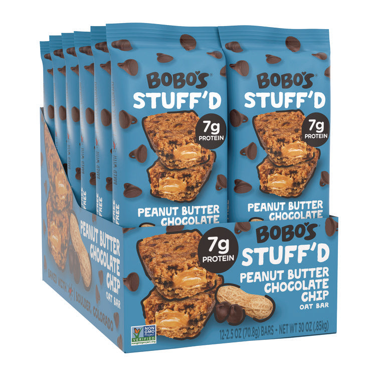 Stuff D Peanut Butter and Chocolate Chip Oat Bar, 2.5 oz Bar, 12/Box