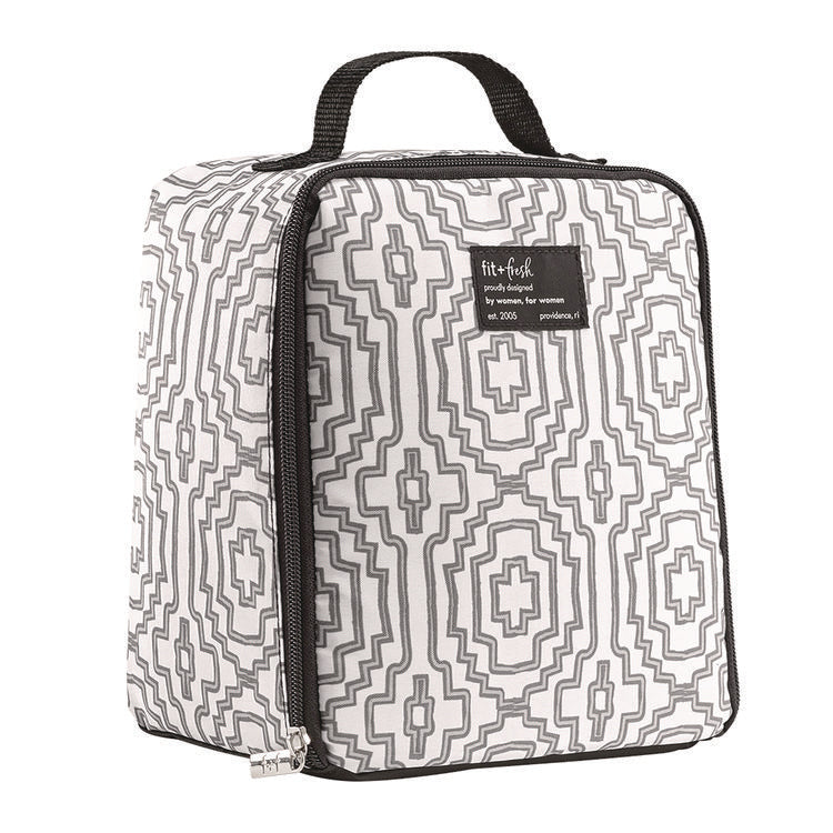 Lunch Bag, 8 x 6 x 10, Black and White Geometric