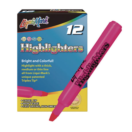 Tank Fluorescent Highlighter, Pink Ink, Chisel Tip, Pink Barrel, Dozen