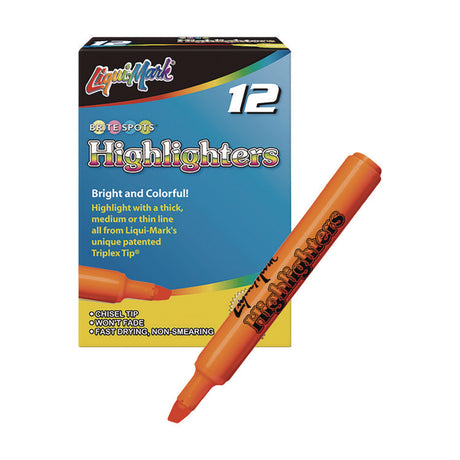 Tank Fluorescent Highlighter, Orange Ink, Chisel Tip, Orange Barrel, Dozen