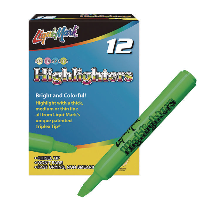 Tank Fluorescent Highlighter, Green Ink, Chisel Tip, Green Barrel, Dozen