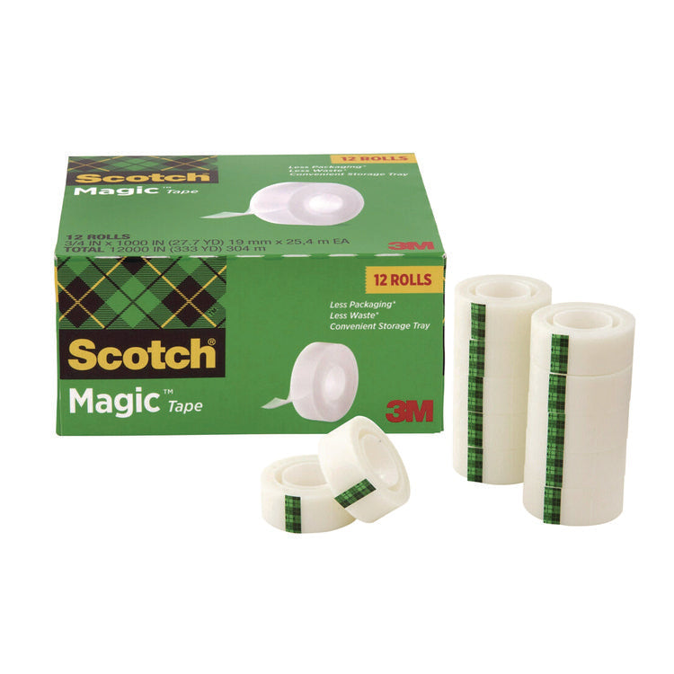 Magic Tape Cabinet Pack, 1  Core, 0.75  x 27.7 yds, Clear, 12/Pack