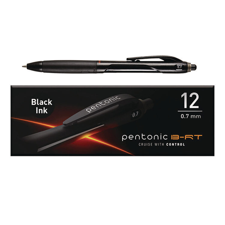 PENTONIC Retractable Ballpoint Pen, Fine 0.7 mm, Black Ink, Black Barrel, 12/Pack