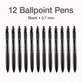 PENTONIC Retractable Ballpoint Pen, Fine 0.7 mm, Black Ink, Black Barrel, 12/Pack