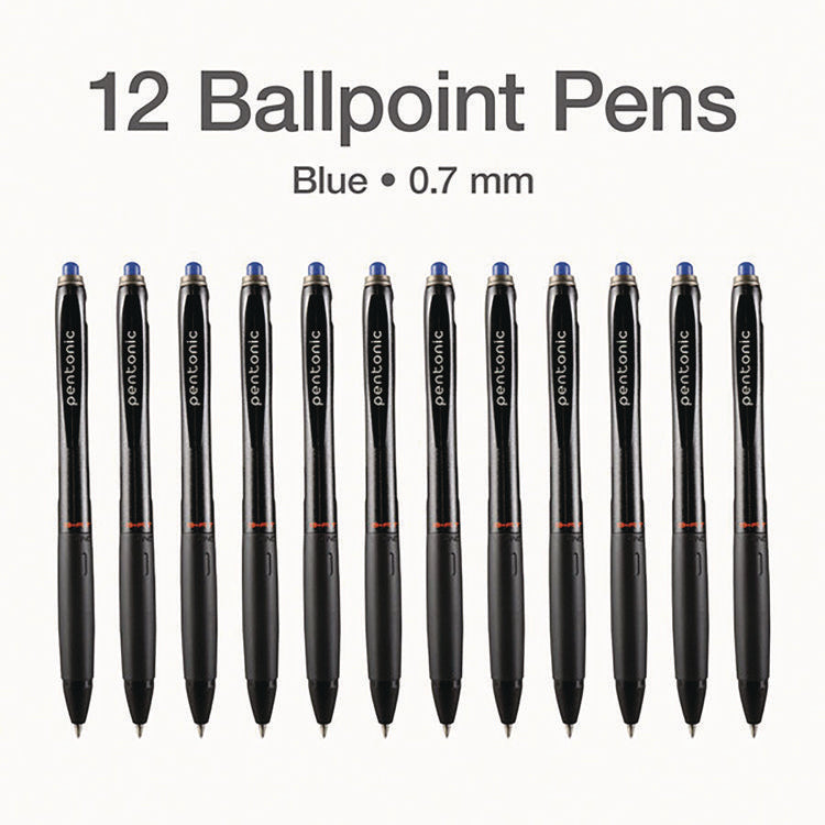 PENTONIC Retractable Ballpoint Pen, Fine 0.7 mm, Blue Ink, Blue Barrel, 12/Pack