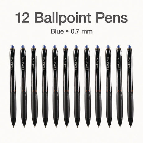 PENTONIC Retractable Ballpoint Pen, Fine 0.7 mm, Blue Ink, Blue Barrel, 12/Pack