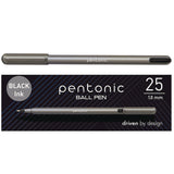 PENTONIC Medium Point Ballpoint Pen, 1 mm, Black Ink, Charcoal Barrel, 25/Pack