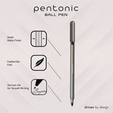 PENTONIC Medium Point Ballpoint Pen, 1 mm, Black Ink, Charcoal Barrel, 25/Pack