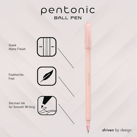 PENTONIC Frost Pen, Stick, Fine 0.7 mm, Red Ink, Pale Pink Barrel, 10/Pack