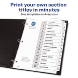 Customizable Table of Contents Ready Index Black and White Dividers, 15-Tab, 1 to 15, 11 x 8.5, White, 6 Sets