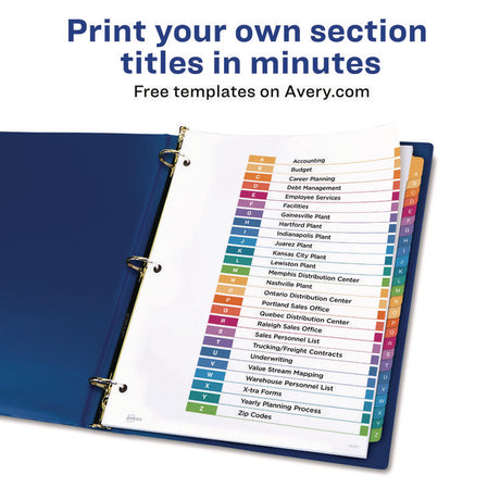 Customizable Table of Contents Ready Index Multicolor Dividers, 26-Tab, A to Z, 11 x 8.5, White, 6 Sets