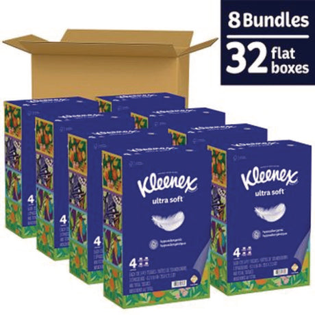 Ultra Soft Facial Tissue, 3-Ply, White, 120/Box, 4 Boxes/Pack, 8 Packs/Carton
