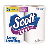 1000 Bathroom Tissue, Septic Safe, 1-Ply, White, 1,000 Sheets/Roll, 4 Rolls/Pack, 12 Packs/Carton