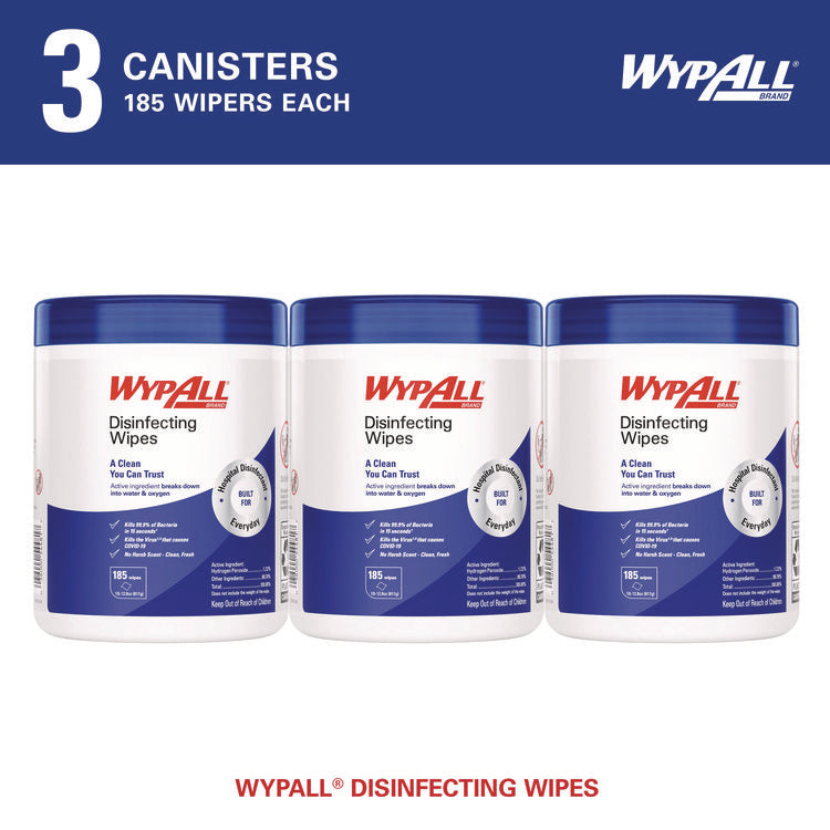 Disinfecting Wipes, 1-Ply, 5.16 x 8.5, Fresh Scent, White, 185 Sheets/Canister, 3 Canisters/Carton