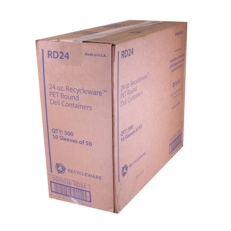 Recycleware Round Deli Container, 24 oz, 4.6  Diameter x 3.6  h, Clear, Plastic, 500/Carton