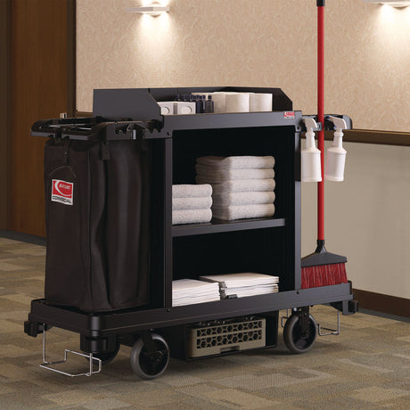 Standard Housekeeping Cart, Plastic, 1 Shelf, 24  x 62.13  x 49.75 , Black