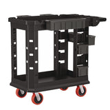 Heavy Duty Plus Utility Cart, Plastic, 2 Shelves, 6 Bins, 500 lb Capacity, 19.5  x 41.78  x 34.81 , Black
