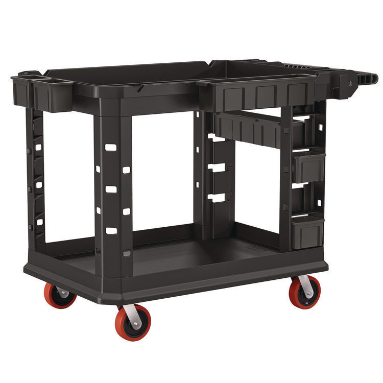 Heavy Duty Plus Utility Cart, Plastic, 2 Shelves, 6 Bins, Capacity, 26.5  x 48.78  x 34.81 , Black