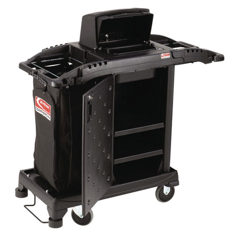 Compact Premium Housekeeping Cart, Plastic, 1 Shelf, 23.25  x 53.22  x 53.06 , Black