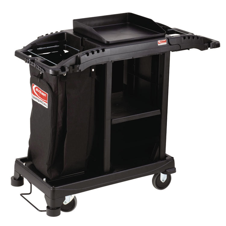 Compact Standard Housekeeping Cart, Plastic, 1 Shelf, 23.25  x 53.18  x 46.57 , Black