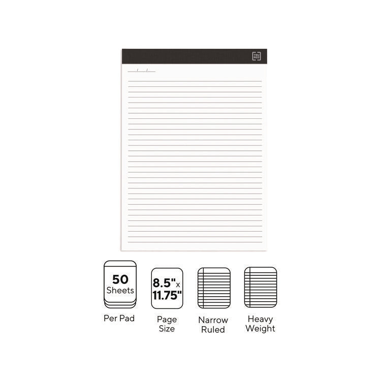 Notepads, Narrow Rule, 50 White 8.5 x 11.75 Sheets, 6/Pack