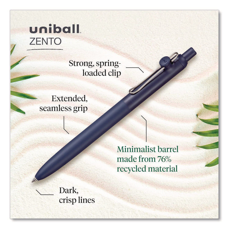 Zento Gel Pen, Retractable, Medium 0.7 mm, Black Ink, Coastal/Fog/Ivory/Lavender Barrel Colors, Dozen