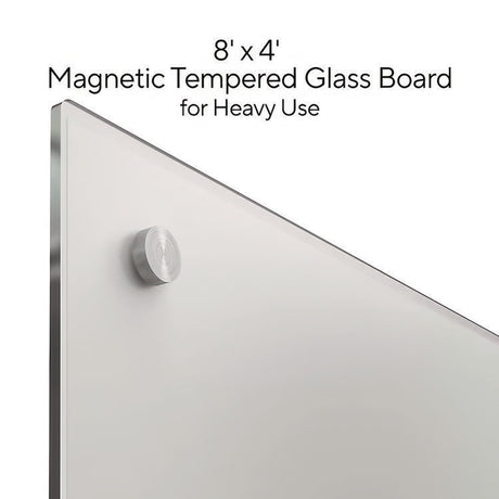 Magnetic Tempered Glass Dry Erase Board, 96  x 48 , White Surface