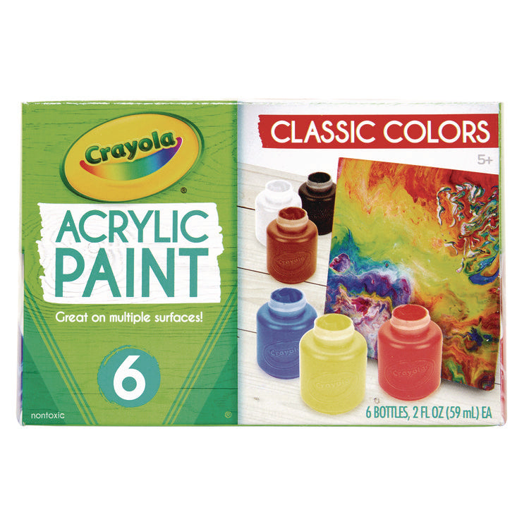 Acrylic Paint Set, Six Assorted Classic Colors, 2 oz Bottles, 6/Box