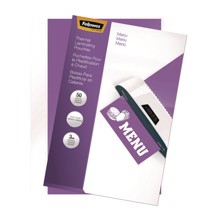 Laminating Pouches, 3 mil, 11.5  x 17.5 , Gloss Clear, 50/Pack