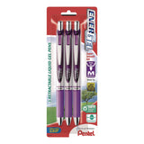 EnerGel RTX Deluxe Gel Pen, Retractable, Medium 0.7 mm, Purple Ink, Purple/Silver Barrel, 3/Pack