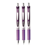 EnerGel RTX Deluxe Gel Pen, Retractable, Medium 0.7 mm, Purple Ink, Purple/Silver Barrel, 3/Pack