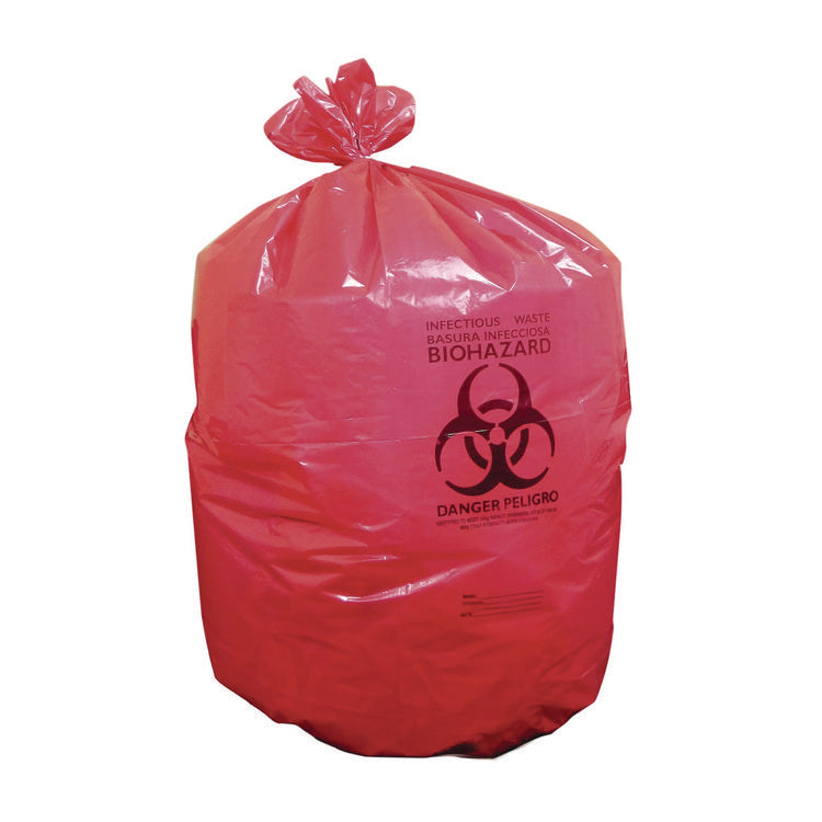 Healthcare Biohazard Printed Low-Density Can Liners, Infectious Waste, 30 gal, 3 mil, 30  x 43 , Red, 100/Carton